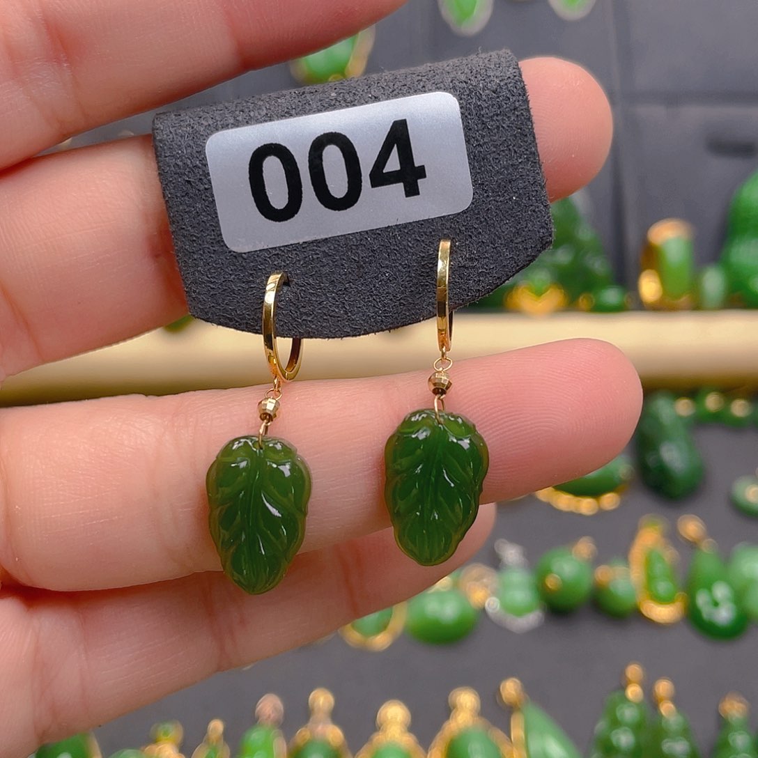 和田玉耳饰18K金镶嵌004