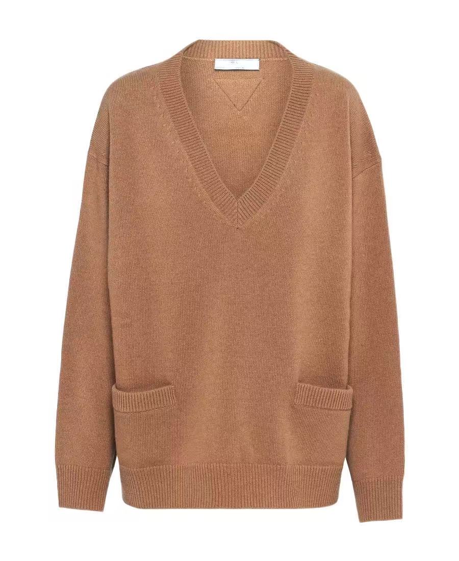 未使用 Prada/普拉达 背后贴布徽标V领长袖羊绒毛衣