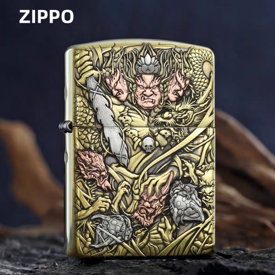 Zippo打火机正版 LW不动明王双面镶嵌盔甲机煤油防风送男友DYJ1
