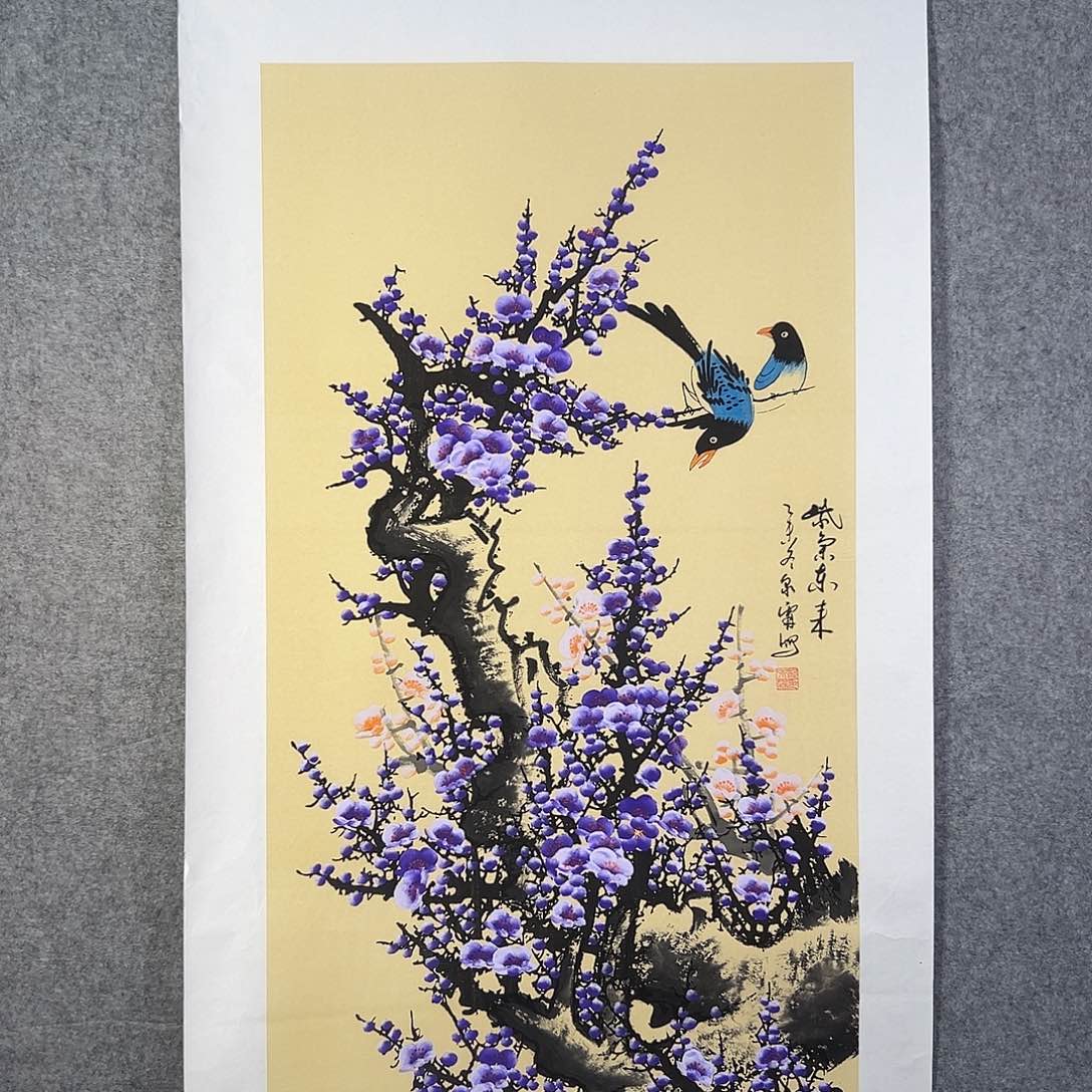 国画514 花鸟在树丛的顶端鸣叫叫声