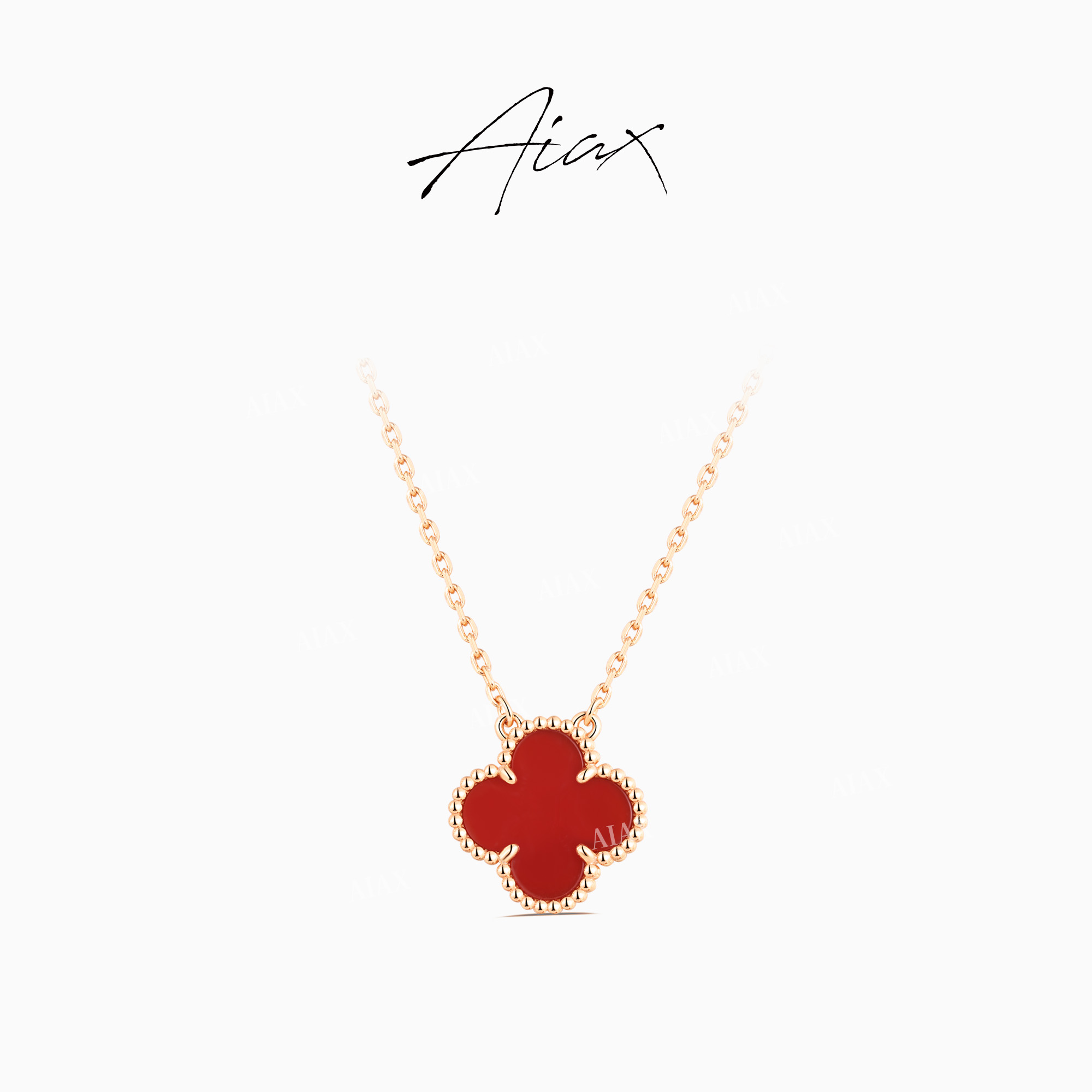 AIAX 925银 镀K金【复古阿罕布拉】幸运四叶蛇年红色项链TSJ9414