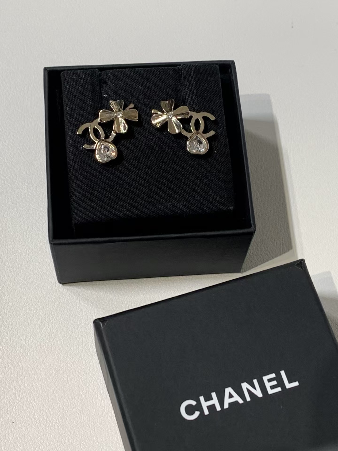 99新 Chanel/香奈儿 HIHI/22S四叶草爱心镶钻双C耳钉11867467