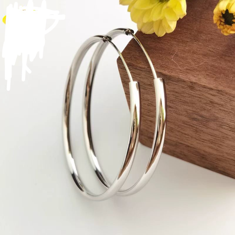 足银耳饰 《七牌银楼》纯银时尚气质百搭简约光面经典大耳环