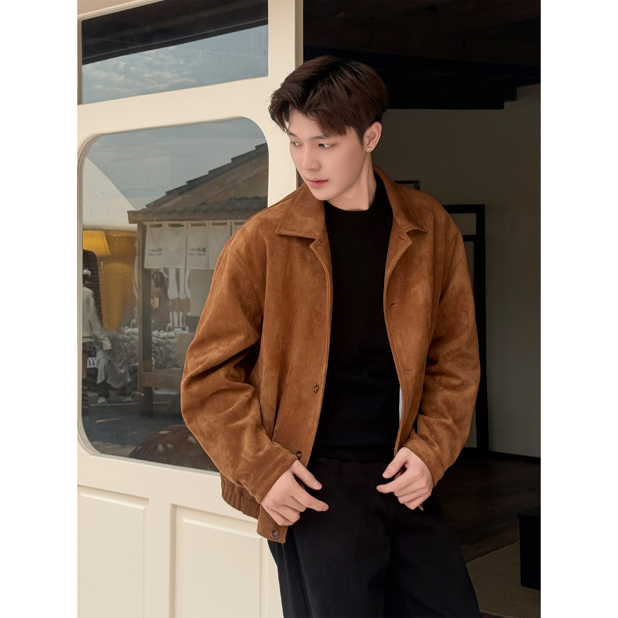 「雅逸不凡」秋冬哈灵顿夹克简约高级翻领百搭宽松男士设计款外套