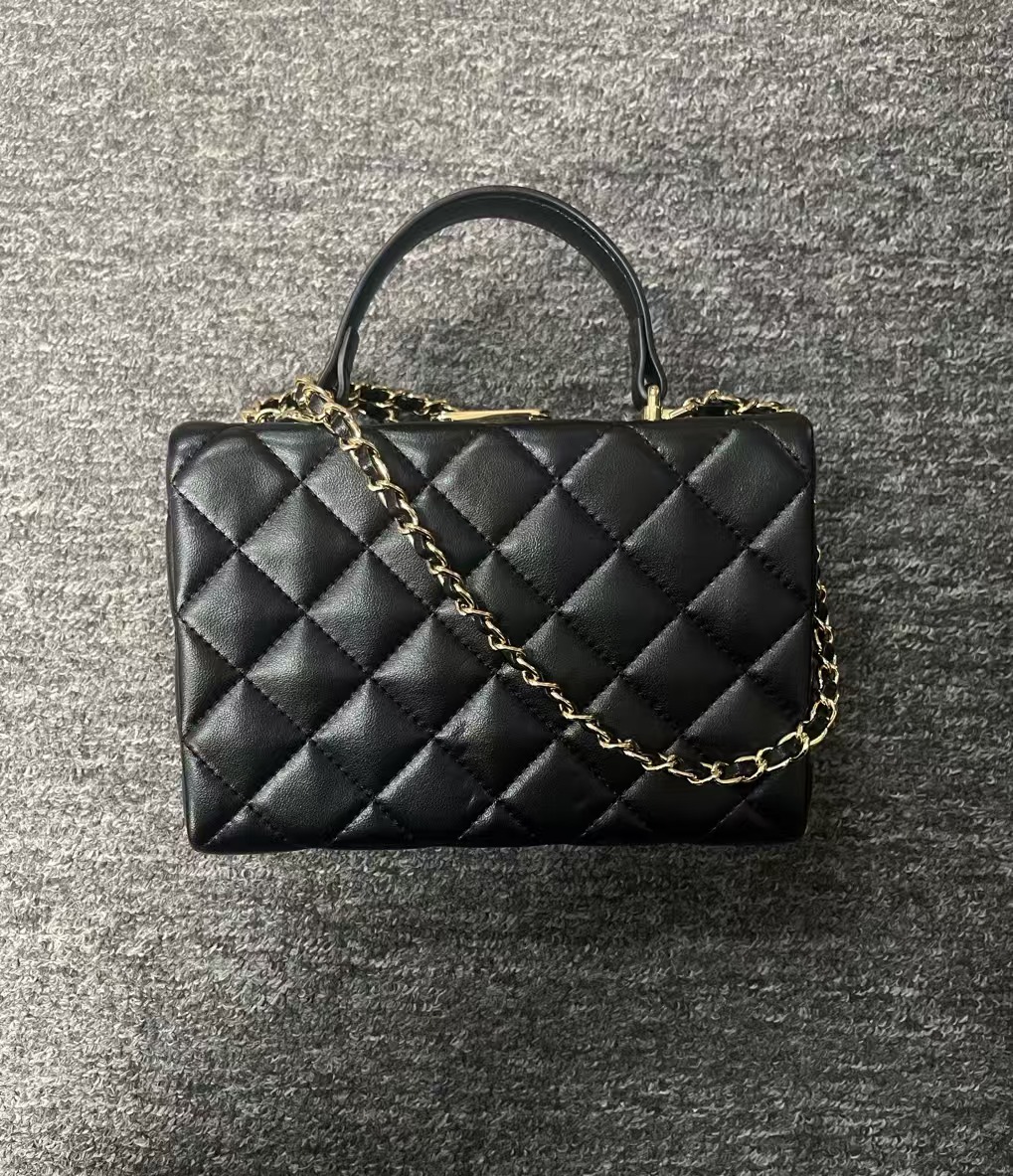 LQ-WITH-QUEEN真皮女包手提小盒子黑色