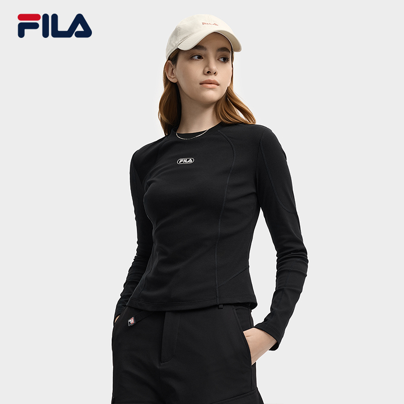 FILA斐乐女款秋季上衣【线条显瘦修身】运动简约打底衫F11W549208F
