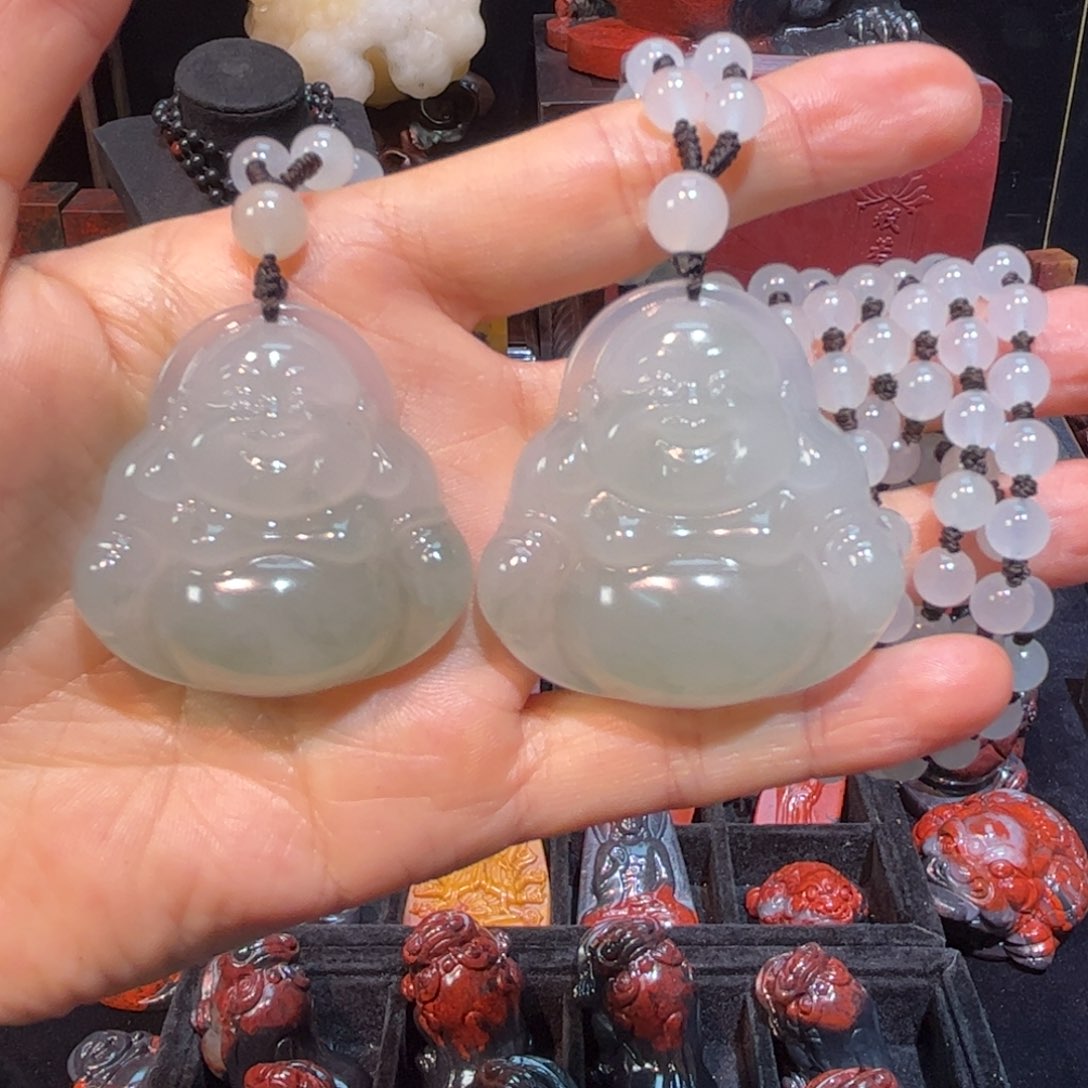 石材&****…桂林鸡血玉佛公挂件
