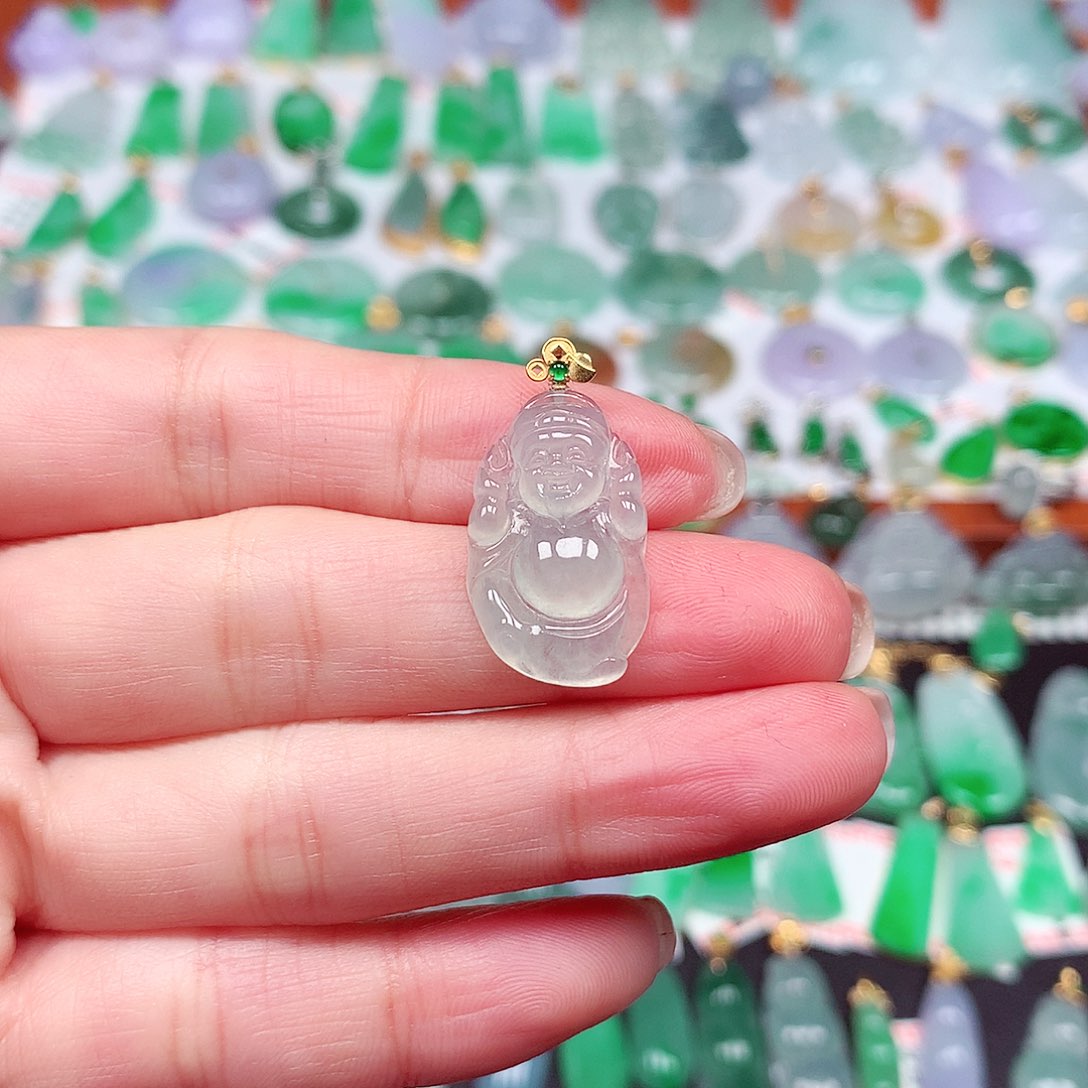 翡翠颈饰18K金镶嵌天然翡翠A货