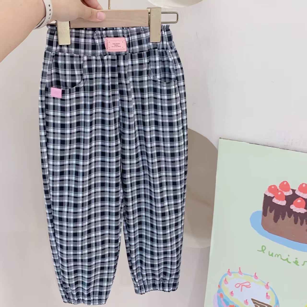 【线下品牌断码福利】女童夏季韩版九分格子休闲裤 251755