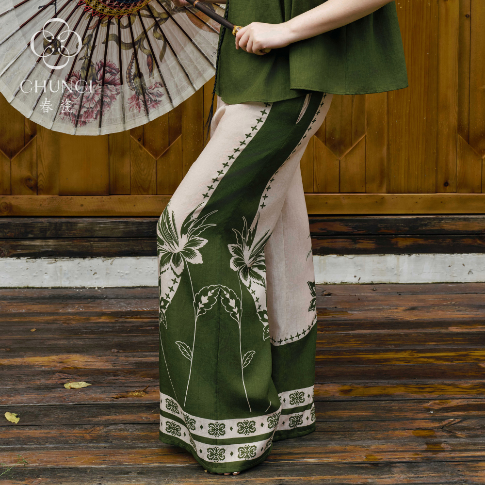 春瓷【翠堤天丝苎麻裤】曲江夜宴系列天丝苎麻女士摩登国风阔腿裤