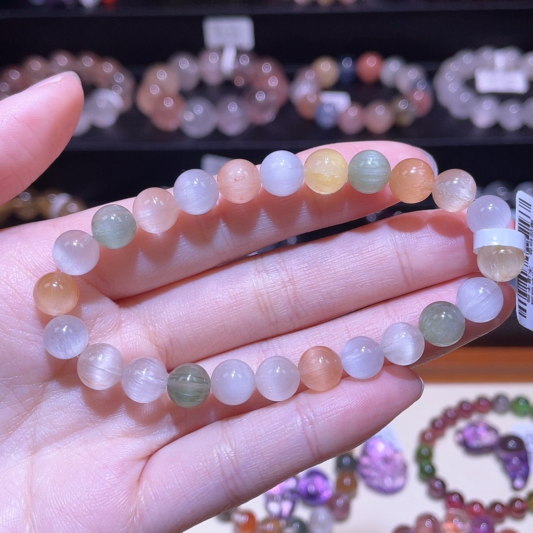 水晶手链未镶嵌兔毛手链，晶体通透7.8