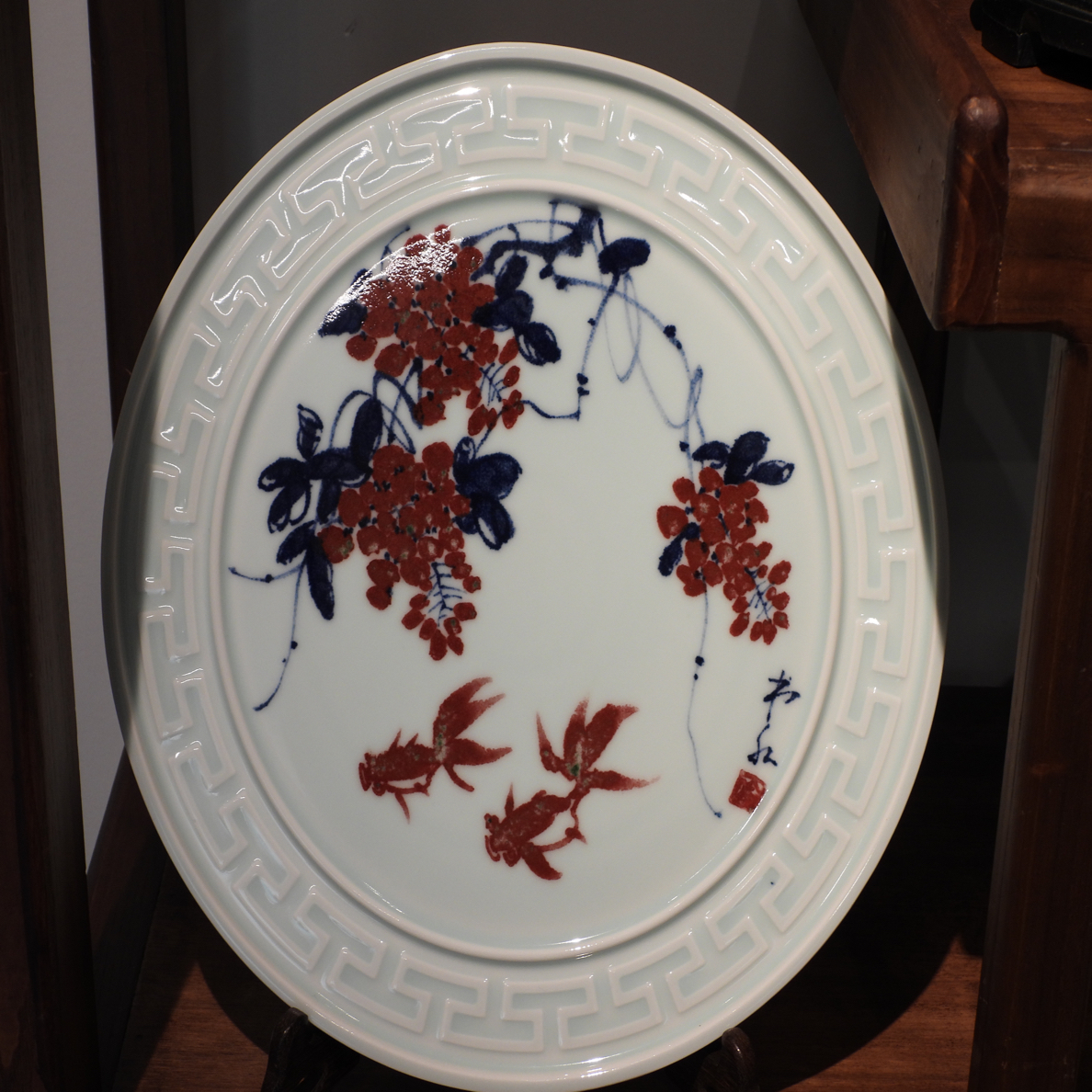 易炎窑原创手工手绘气窑原矿青花釉里红大赏盘茶盘壶承茶配件摆件