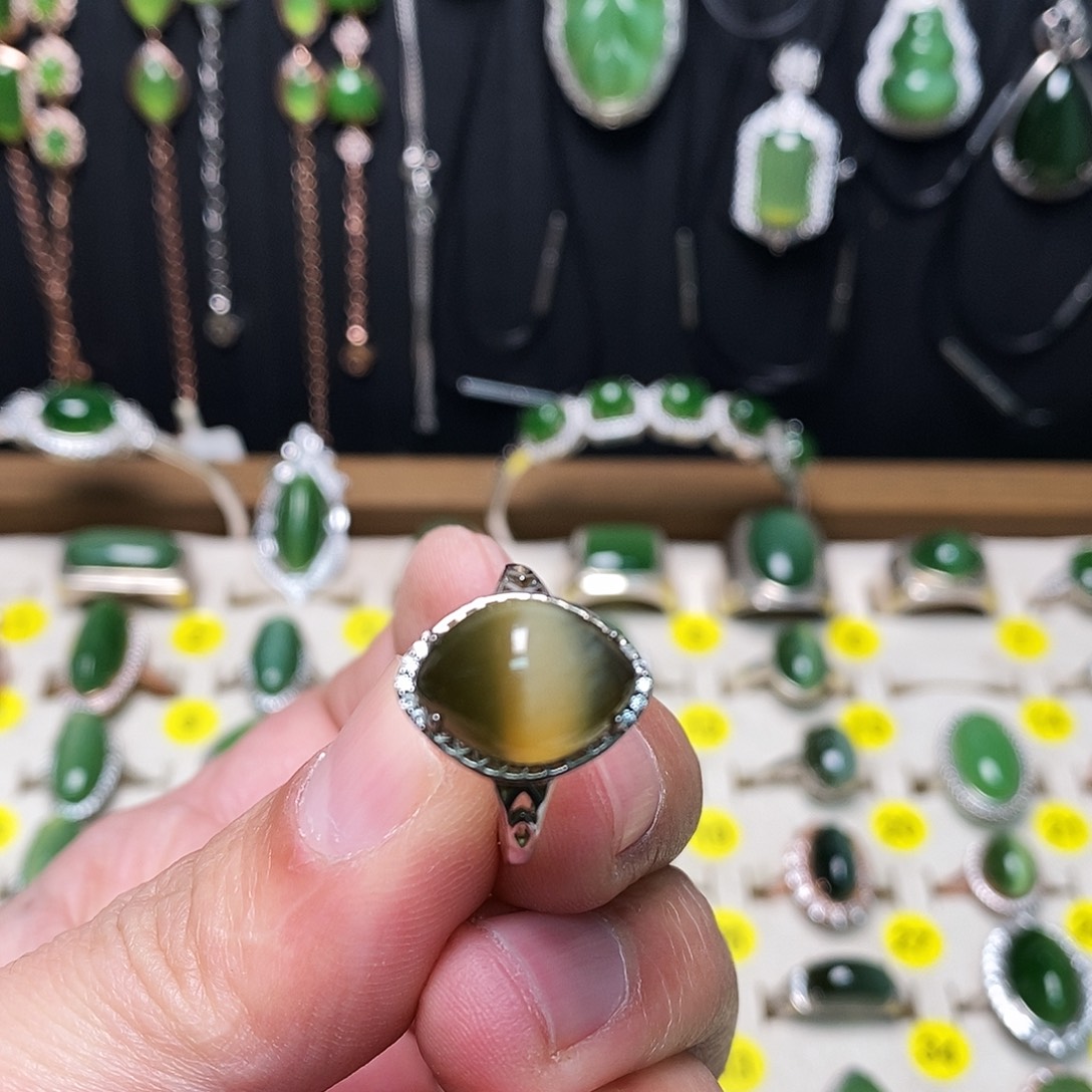 和田玉（碧玉）银S925镶嵌戒指