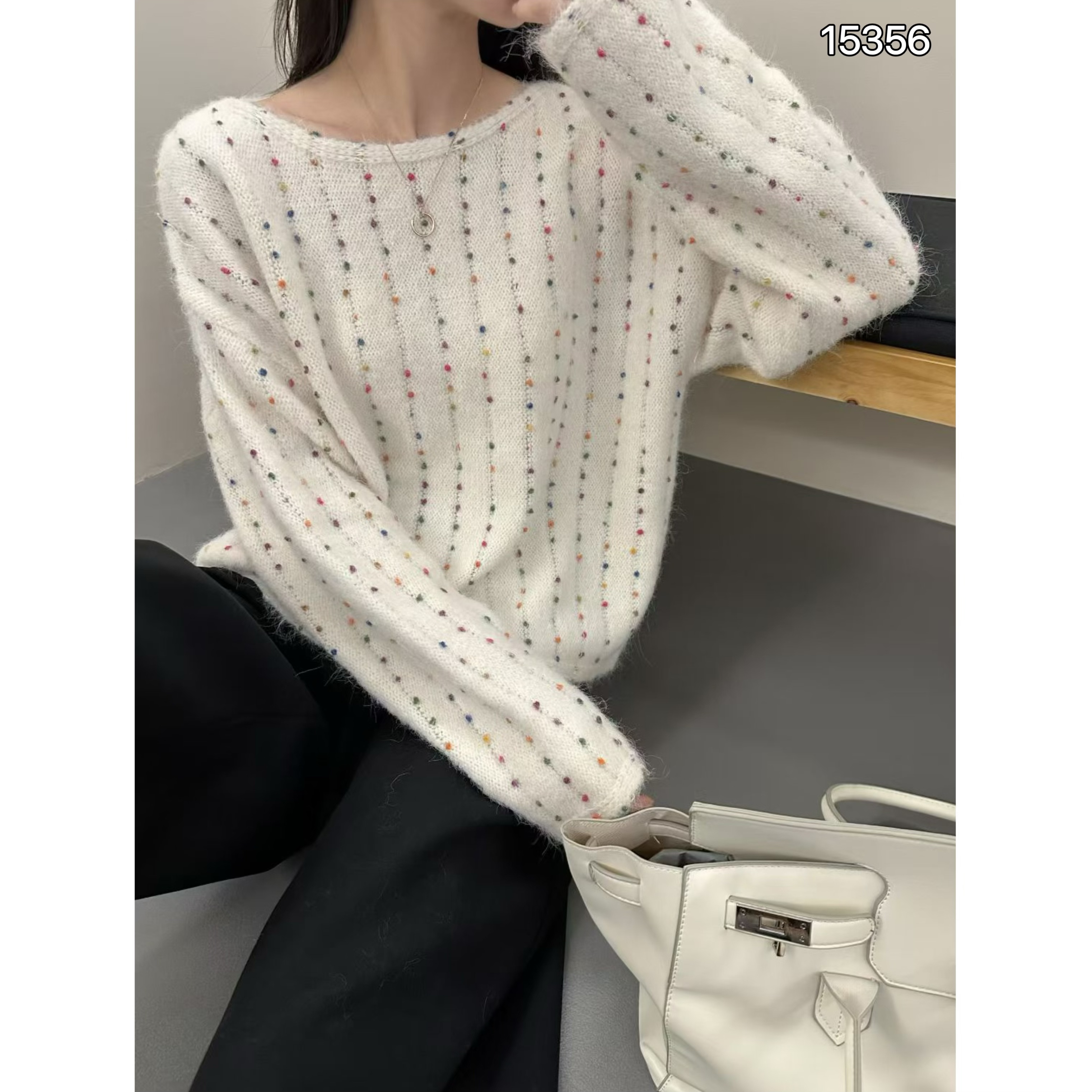 15356（部分无水洗唛，介意慎拍）WANGDAN韩版圆领彩色点子针织衫