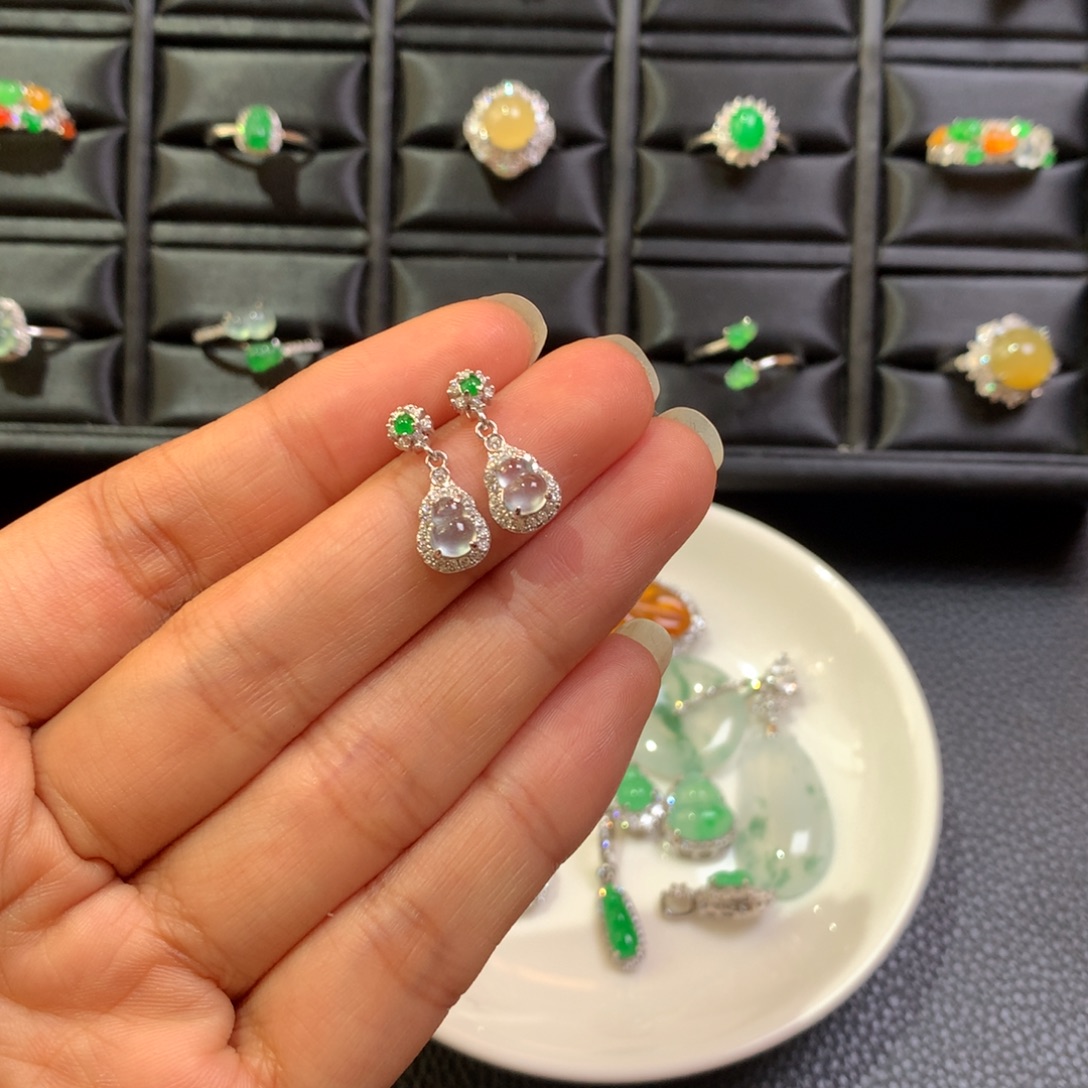 翡翠银S925镶嵌耳饰