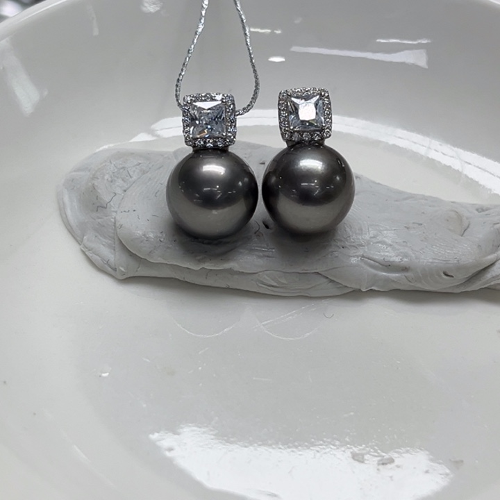 银S925镶嵌耳饰海水珍珠10-11mm54号