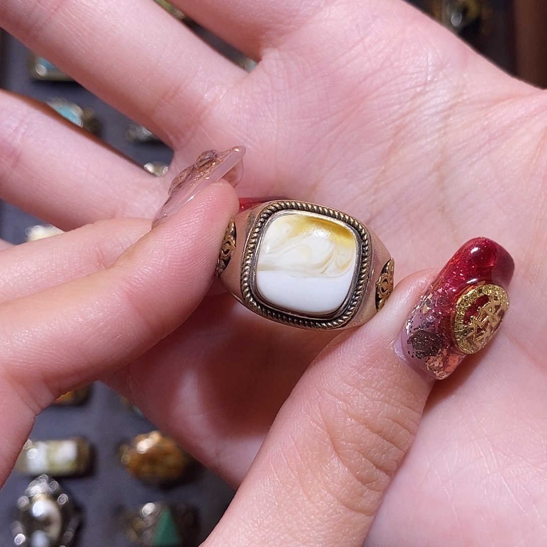 琥珀戒指银S925镶嵌木**.戒指