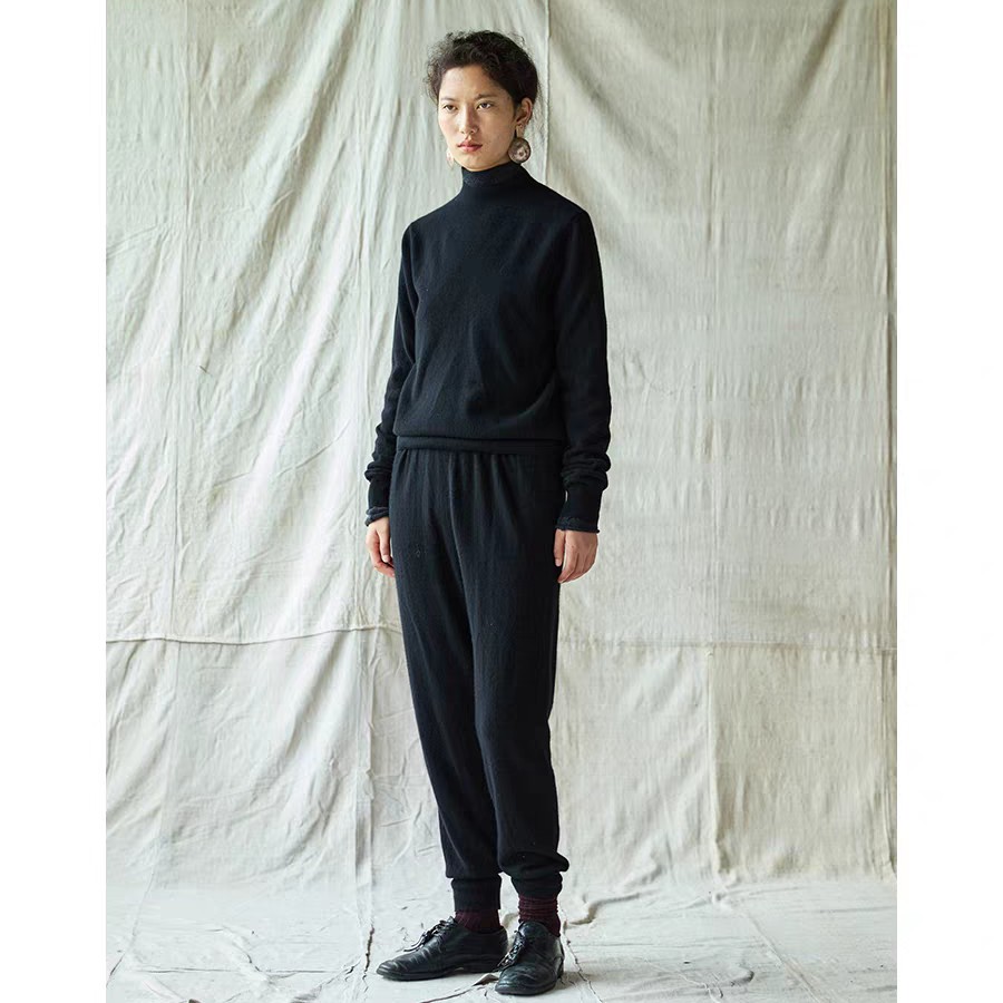 25FW7505羊绒针织裤子 原创小众文艺复古休闲保暖打底裤 