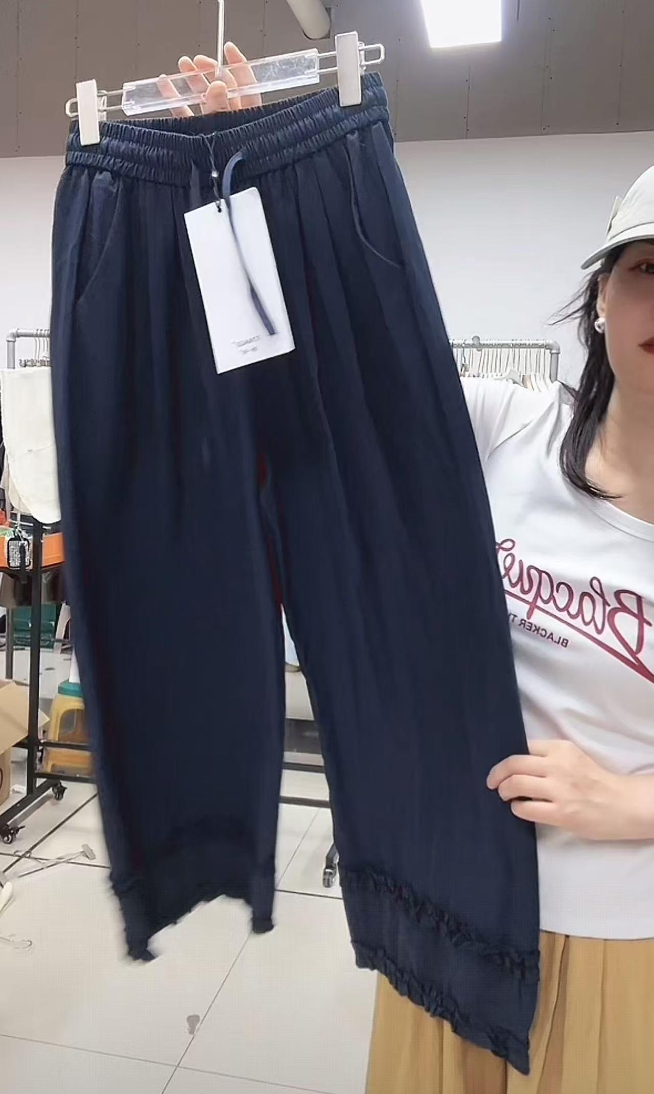 6557 直筒裤夏季松紧拼接男友风休闲裤松紧腰 F158