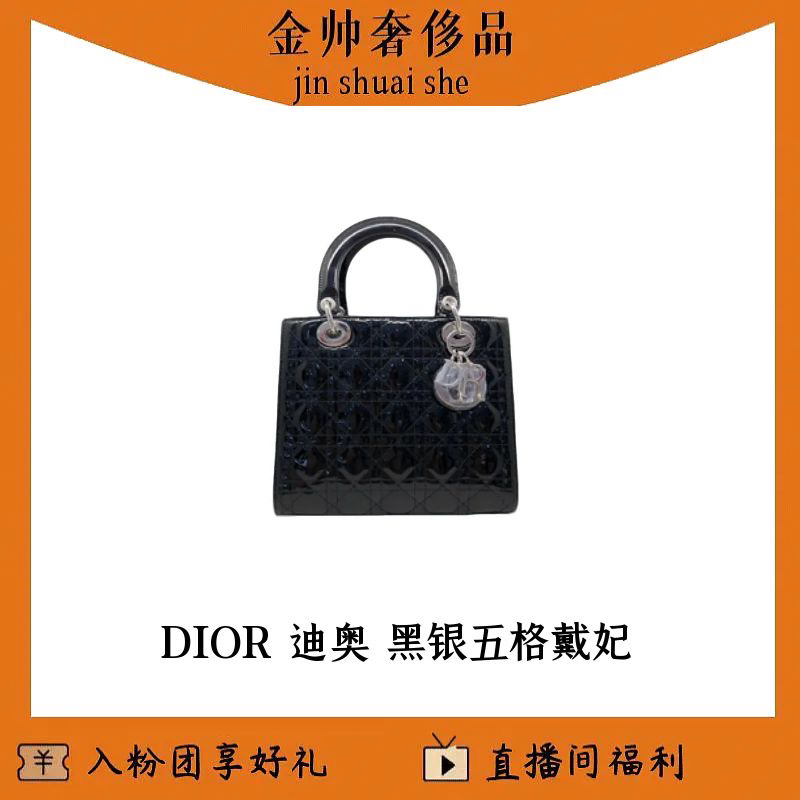 99新 DIOR/迪奥 黑银/五格/漆皮/戴妃/单肩包B5065