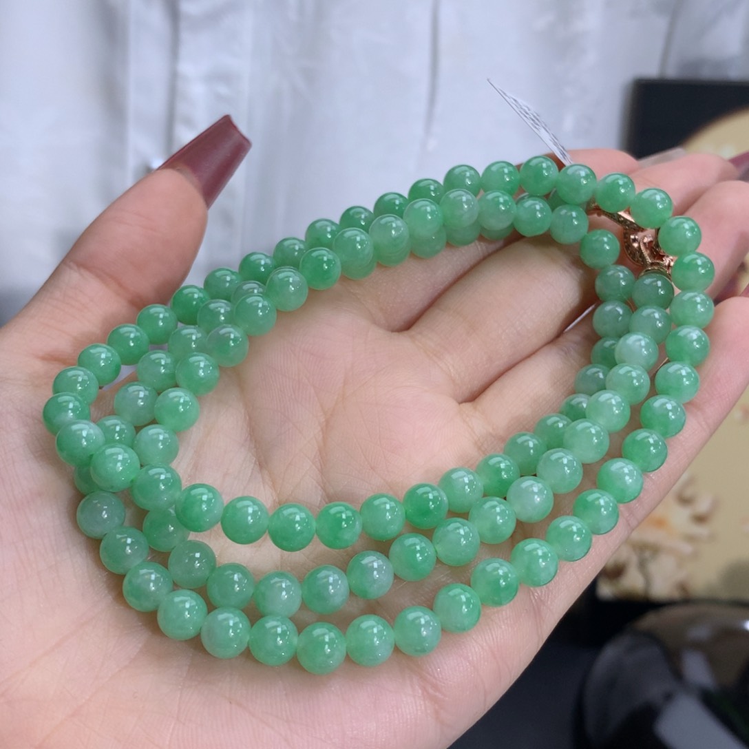 翡翠手链未镶嵌卡6.0冰润满绿