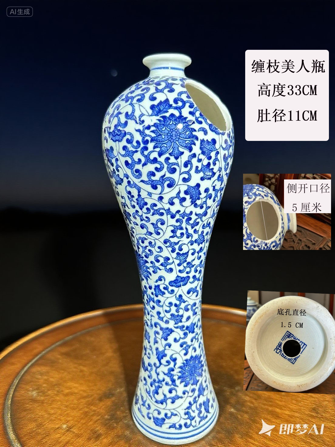 青花美人花盆 美人瓶花盆 悬崖花盆 青花花盆 