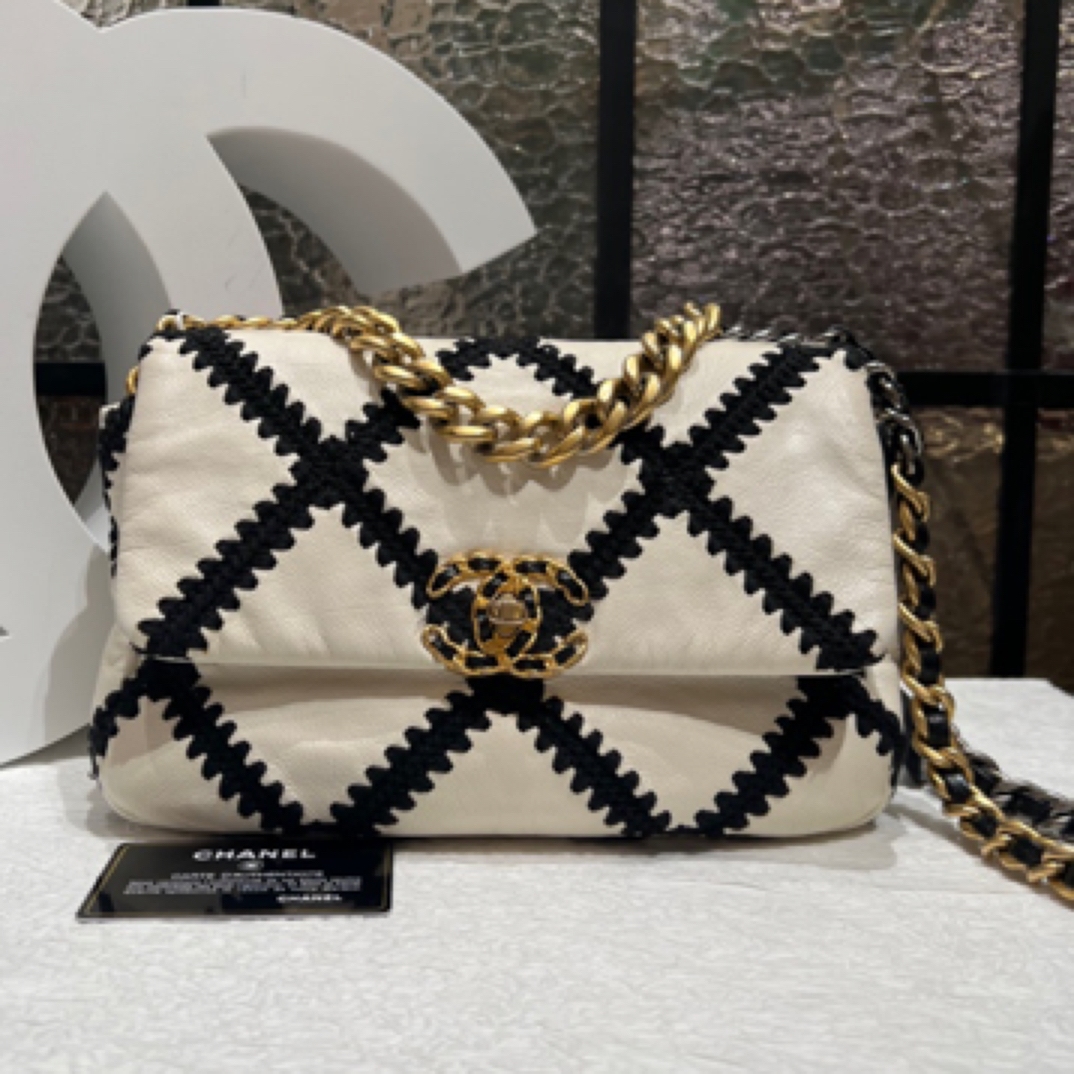 95新 Chanel/香奈儿 Chanel黑白色小号19bag 链条包25030151-08