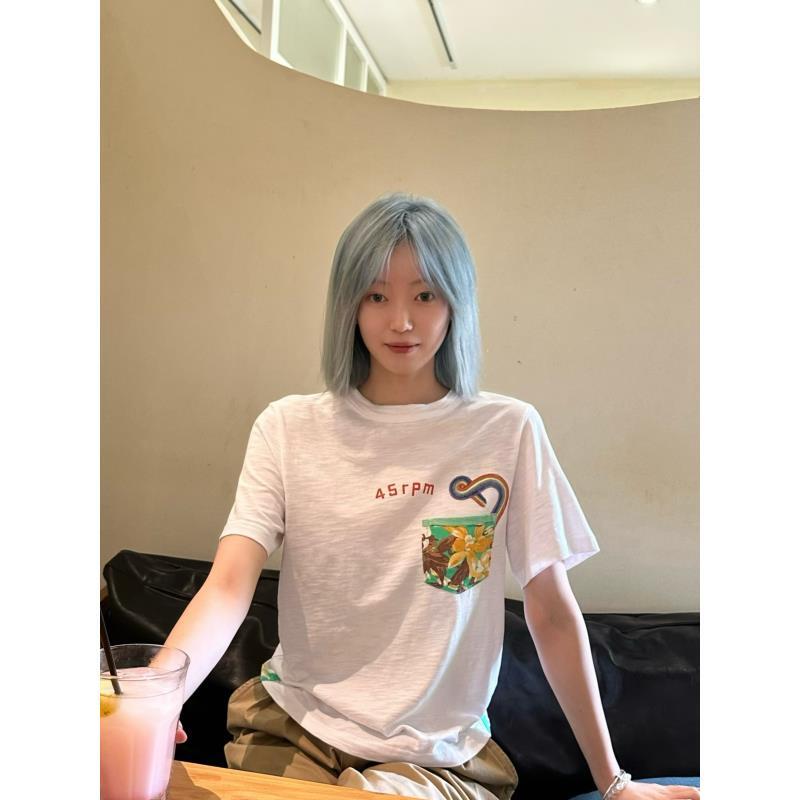 【少女】系列日系贵牌同款日系休闲纯棉刺绣口袋春日系列T恤