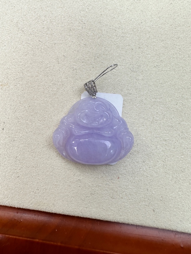 天然缅甸a货翡翠18k白金佛公