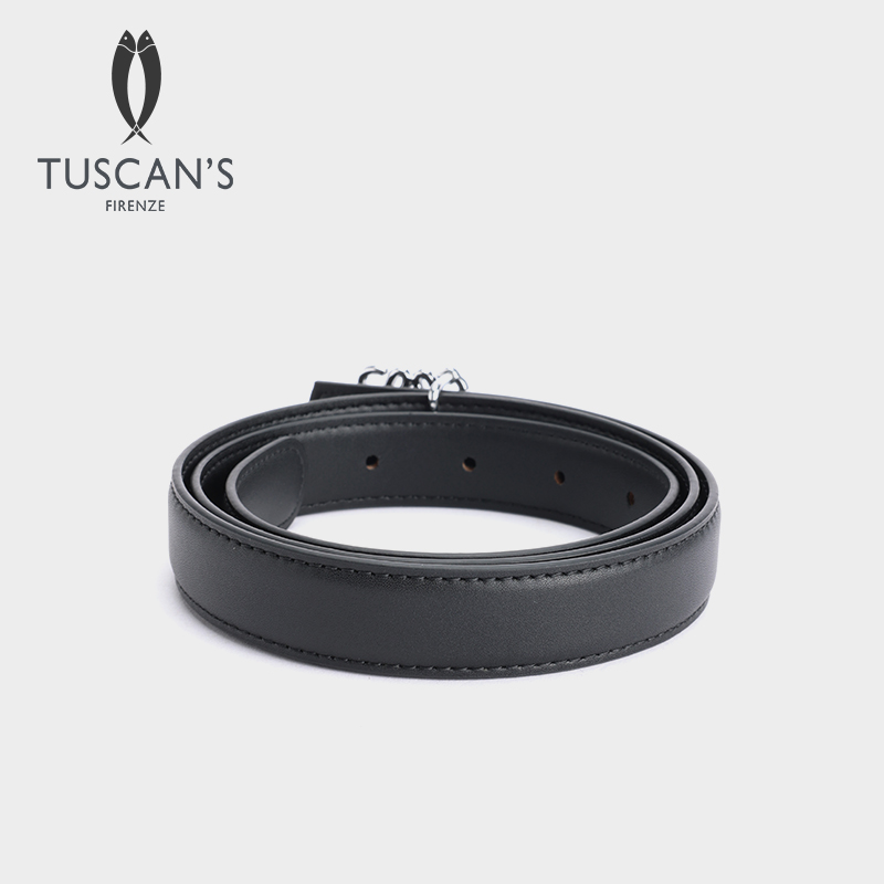 TUSCAN'S CREATIONS女士百搭银扣皮带经典通勤牛皮腰带时代双鱼