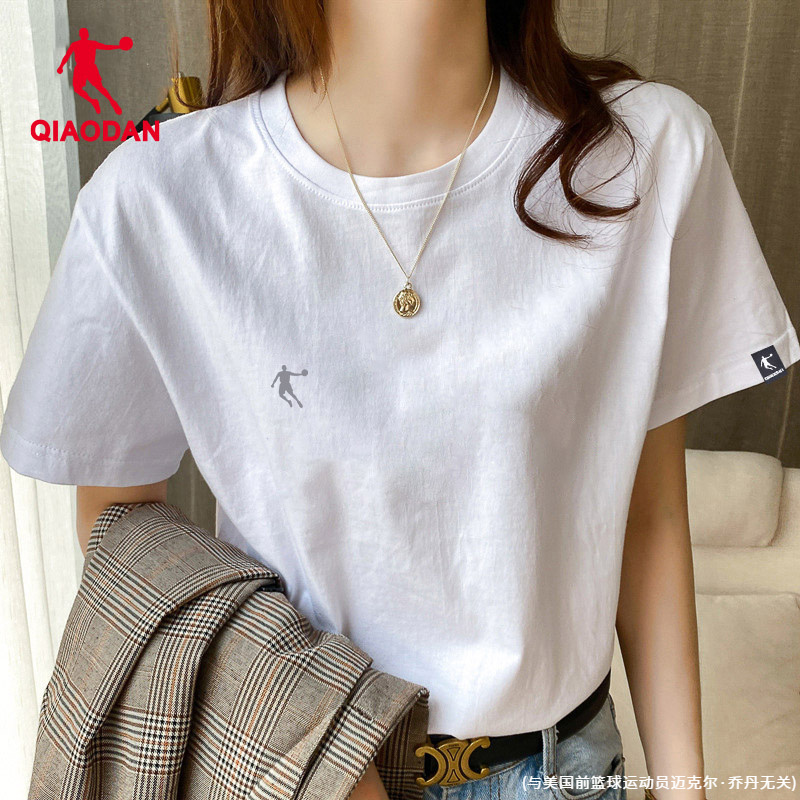 乔丹短袖t恤女休闲夏季圆领半袖透气白色简约情侣款百搭运动上衣
