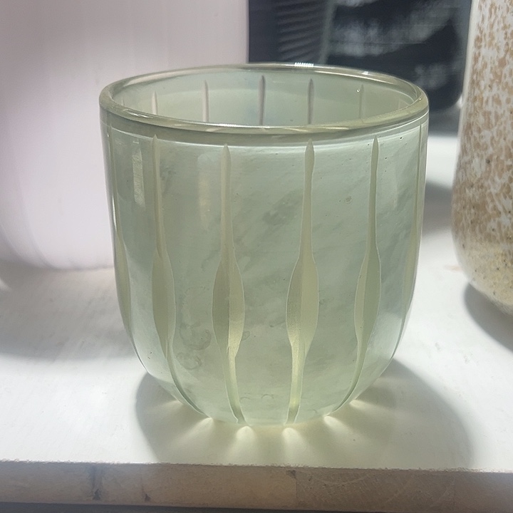 琉璃手工艺品绿色磨刻花瓶花器高11口10