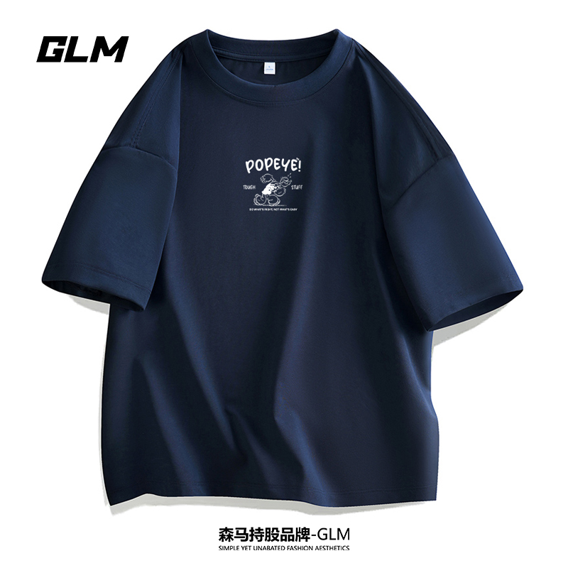 大力水手联名GLM夏季男士短袖T恤衫情侣半袖百搭体恤圆领打底上衣