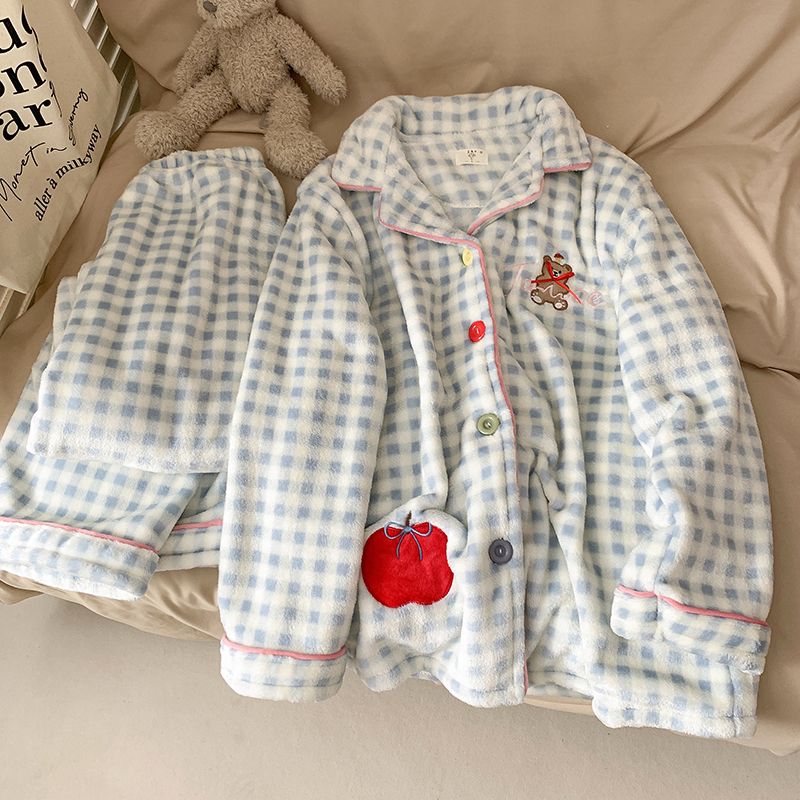 冬天睡衣女加绒加厚贝贝绒韩版时尚休闲可外穿家居服套装