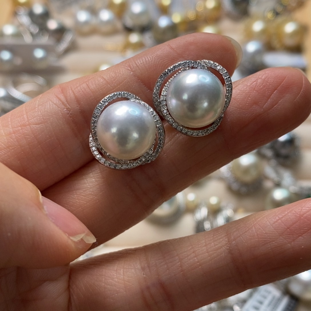 海水珍珠耳饰银S925镶嵌