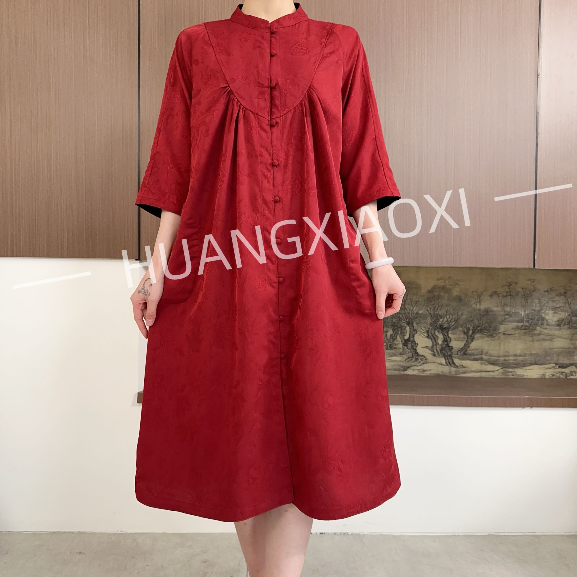 HUANGXIAOXI 重工牡丹提花单层双面双穿气质风衣外套ZF-024