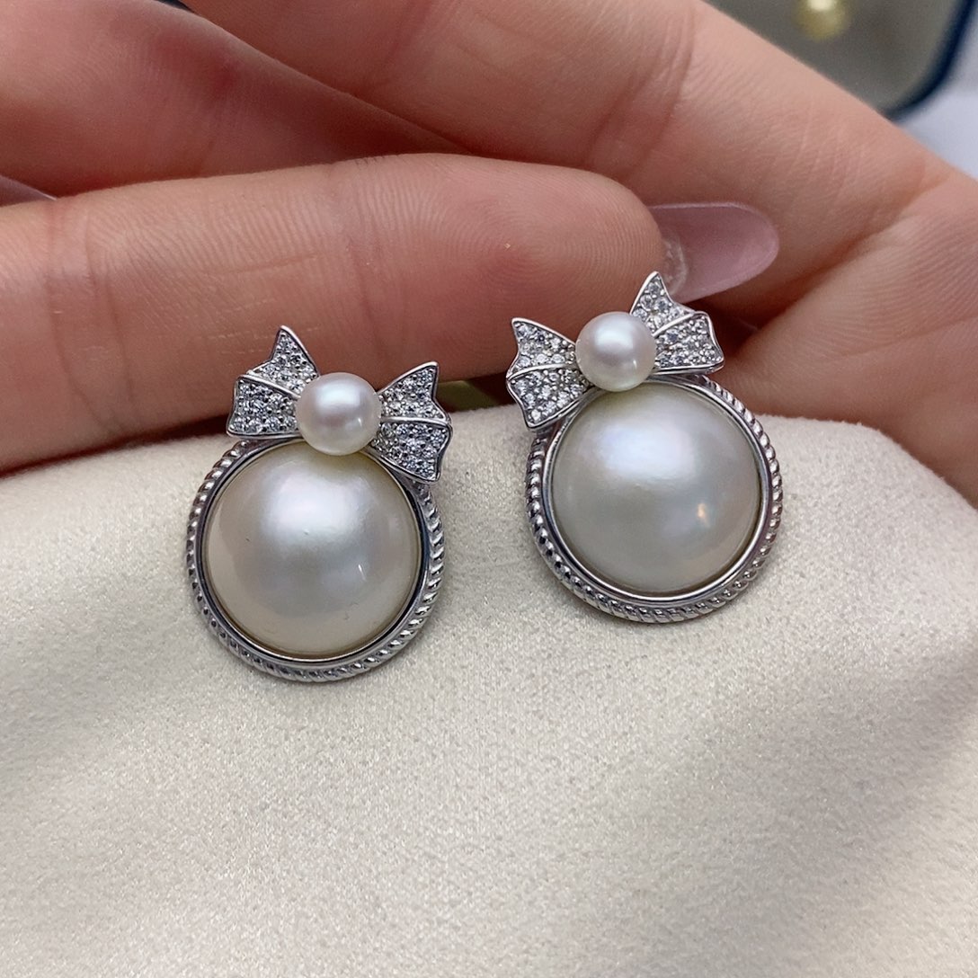 【闪购商品】拼合珍珠（马贝珠）耳饰银S925镶嵌8