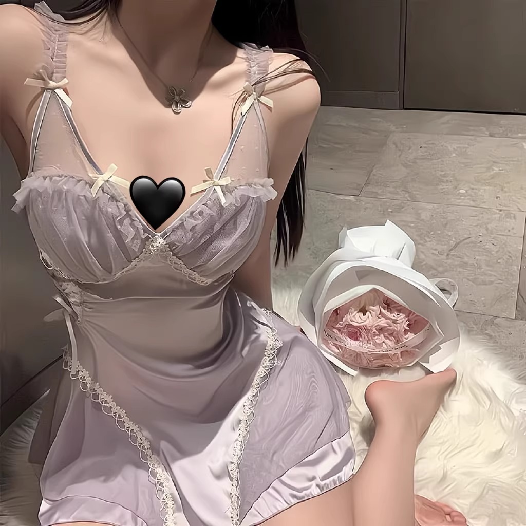 夏季带胸垫冰丝蕾丝性感吊带睡裙女家居服睡衣女款爆款2025新款