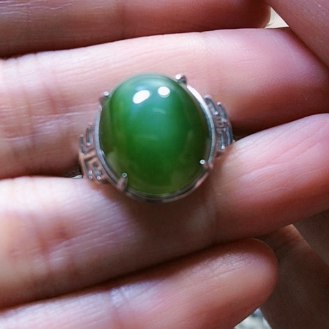 和田玉戒指银S925镶嵌