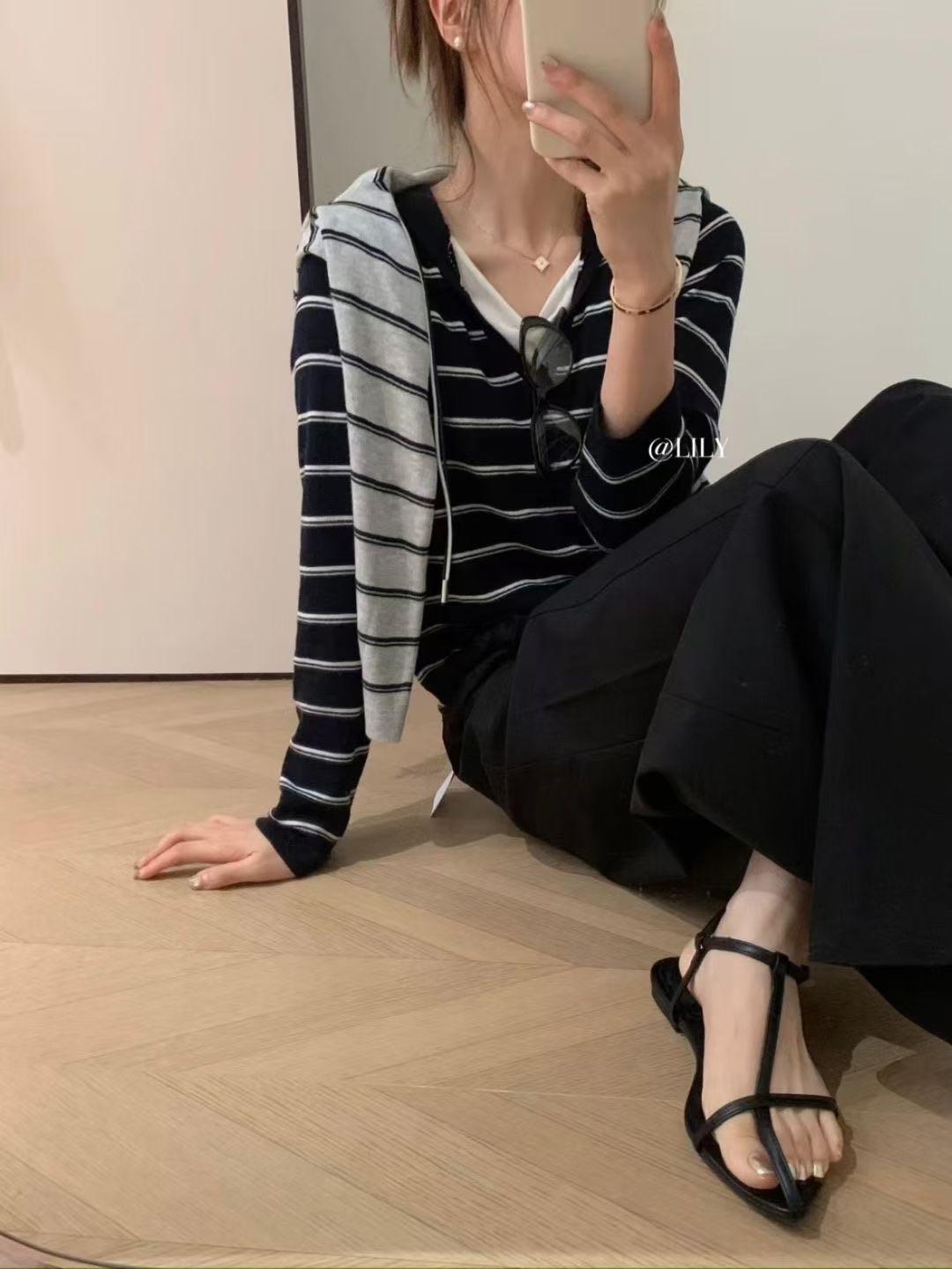 慵懒条纹针织帽衫9962