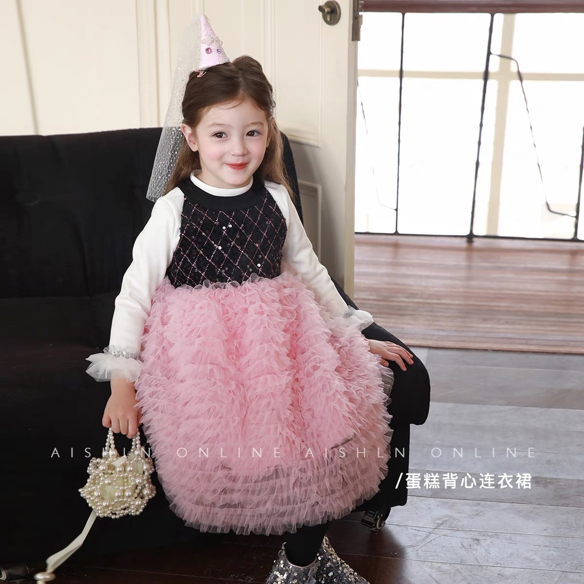 单品-黑粉群 C043女童公主裙洋气蓬蓬纱礼服连衣裙