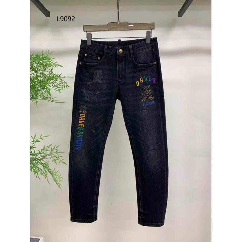 2025双刀牛仔裤欧货轻奢男秋冬个性烫钻时尚小直筒复古潮流小脚裤