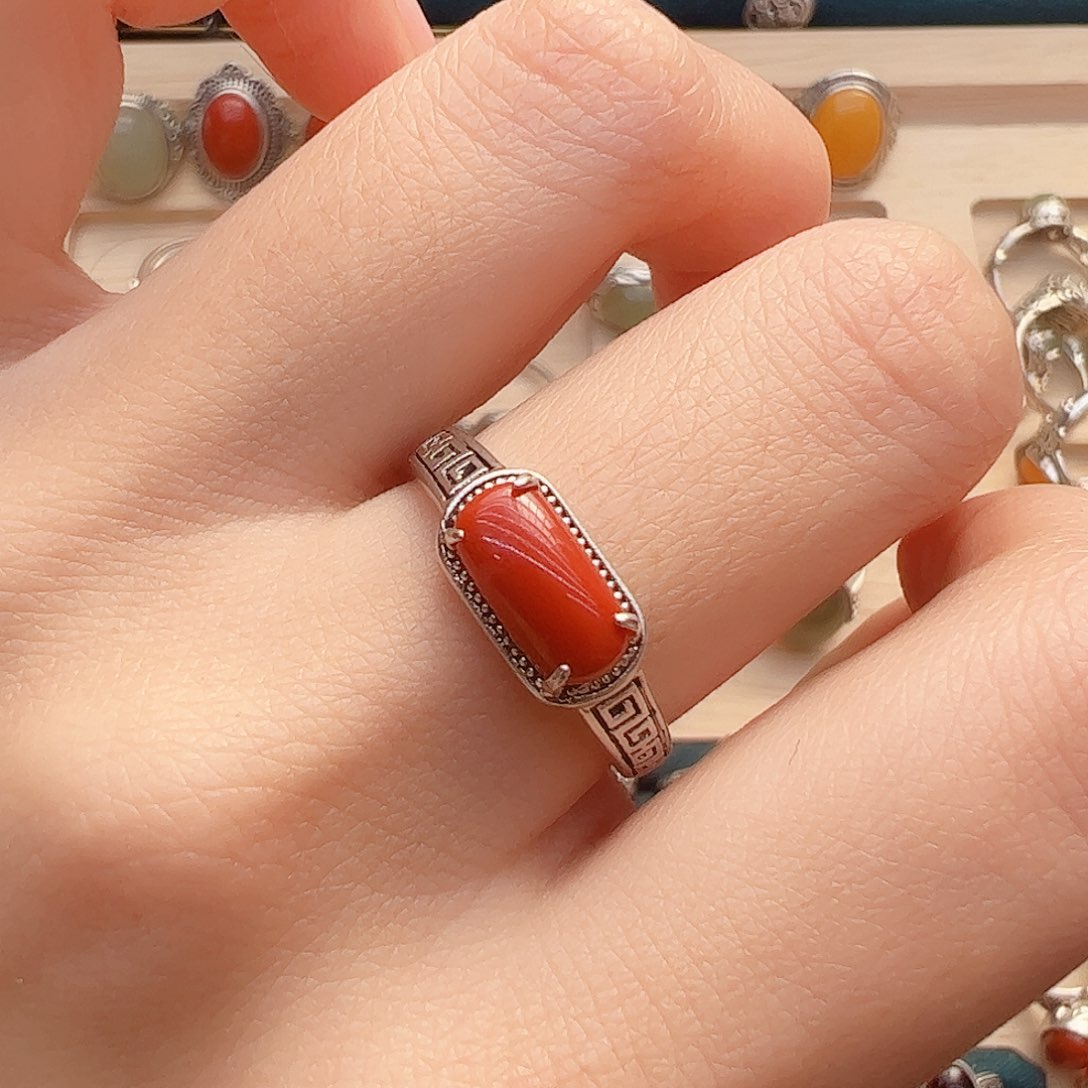 玛瑙/玉髓戒指银S925镶嵌
