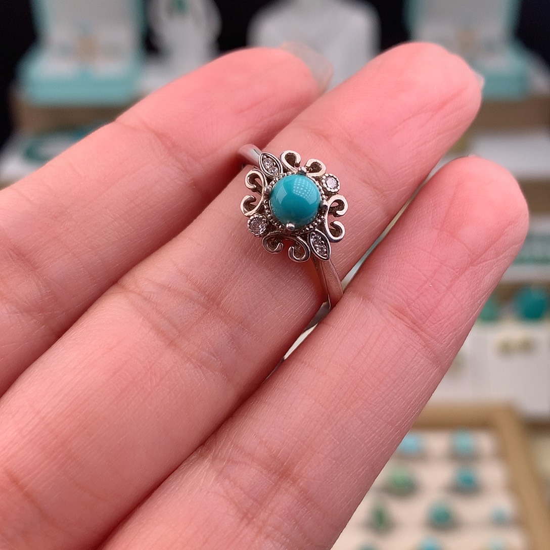 绿松石银S925镶嵌戒指