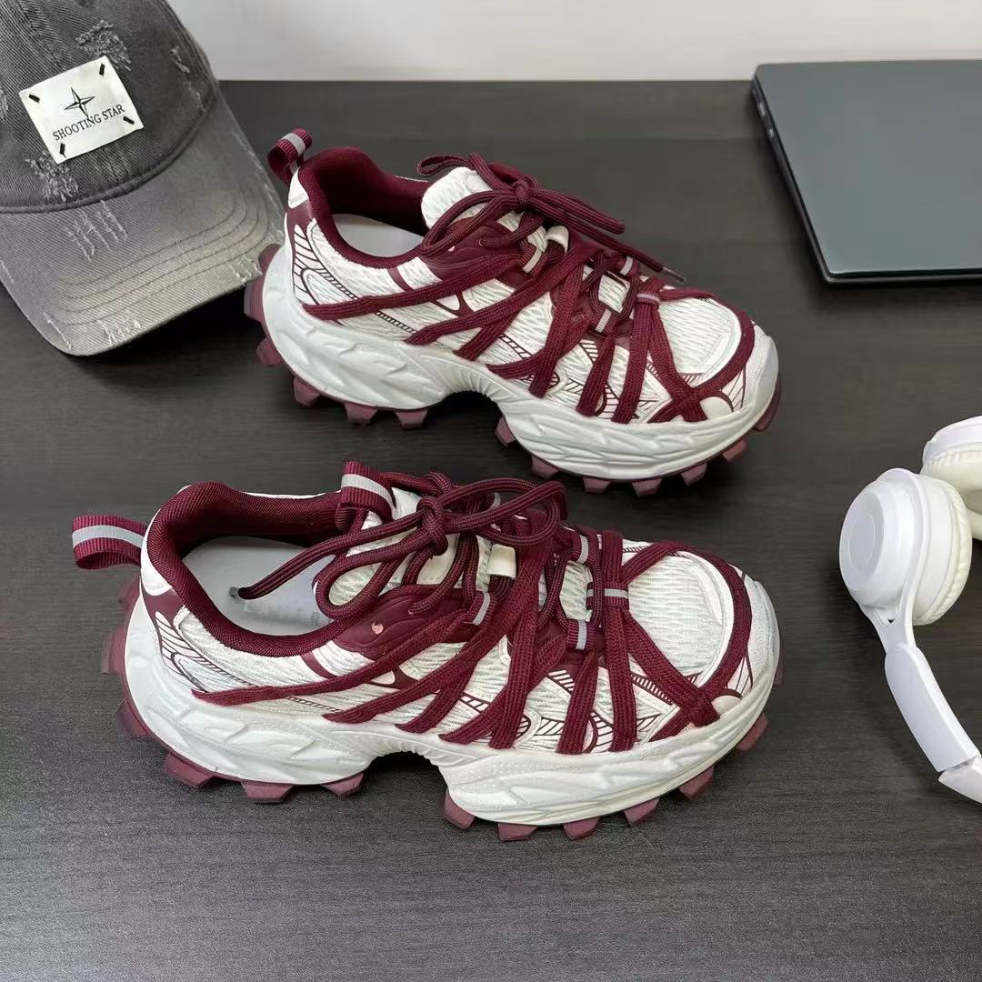 春新款轻便厚底百搭增高显瘦老爹鞋时尚小众网面透气休闲鞋