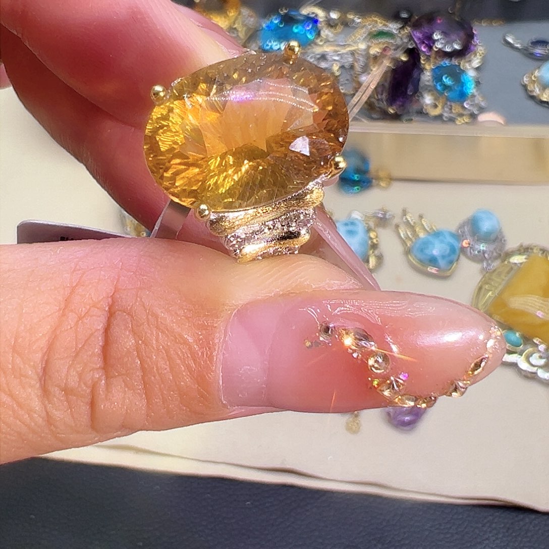 黄晶珠宝半成品银S925镶嵌