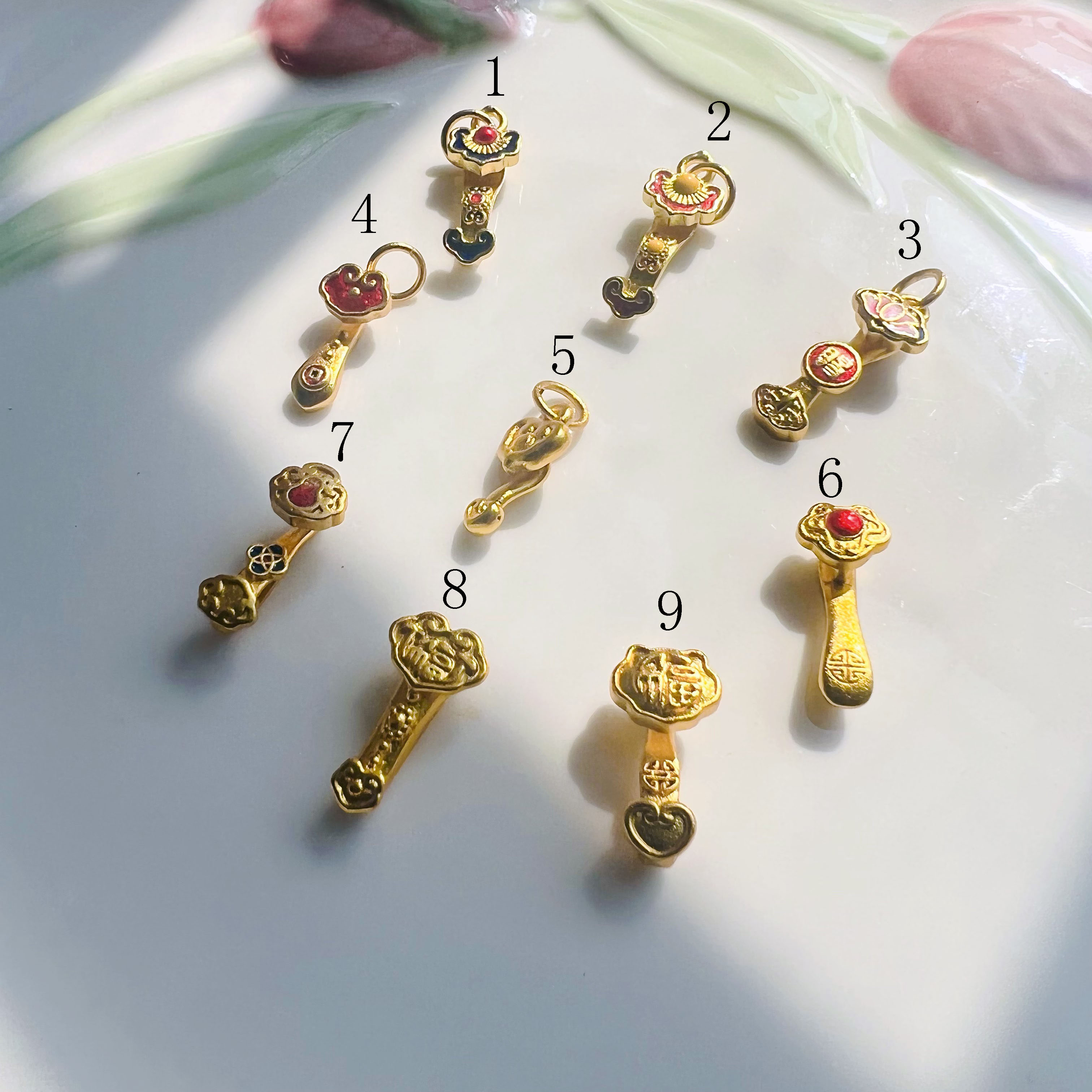 铜合金吊坠 如意吊坠高保色如意穿孔手链配饰如意穿手串饰品