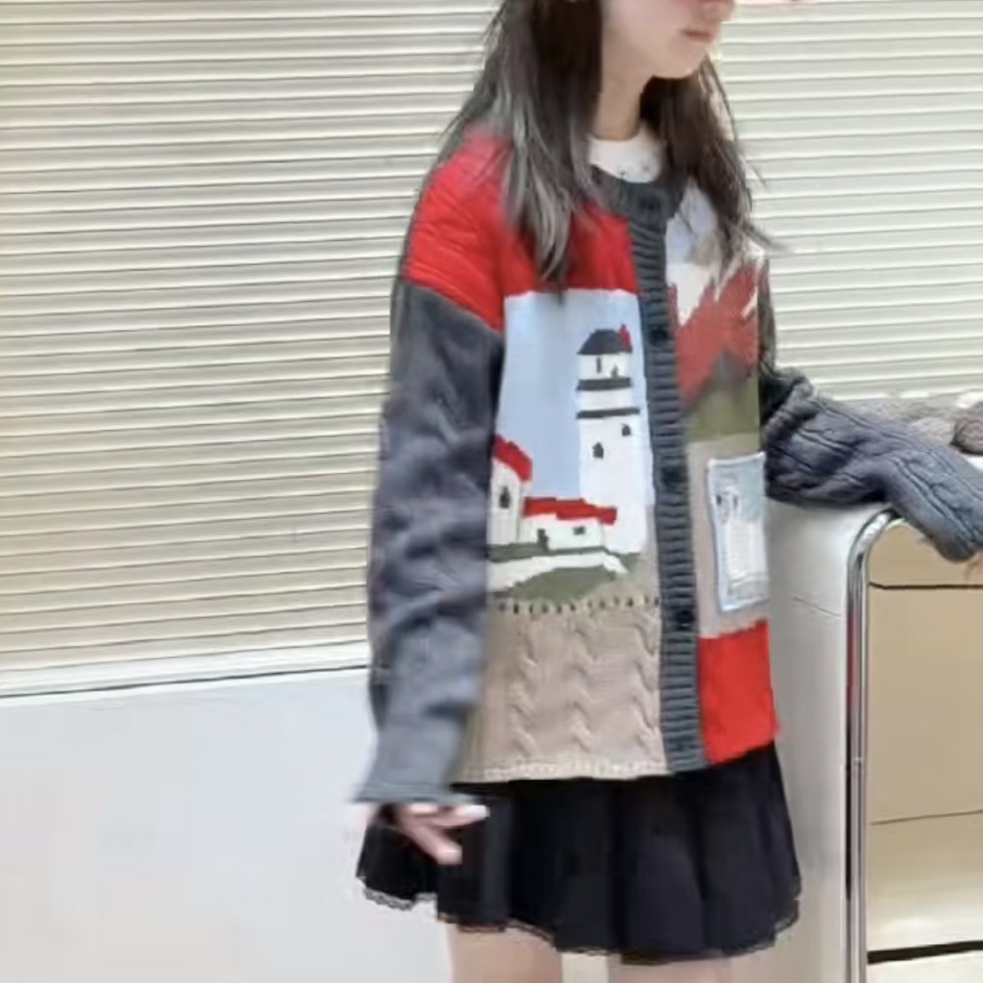 儿童冬季重工拼接针织复古百搭毛衣开衫