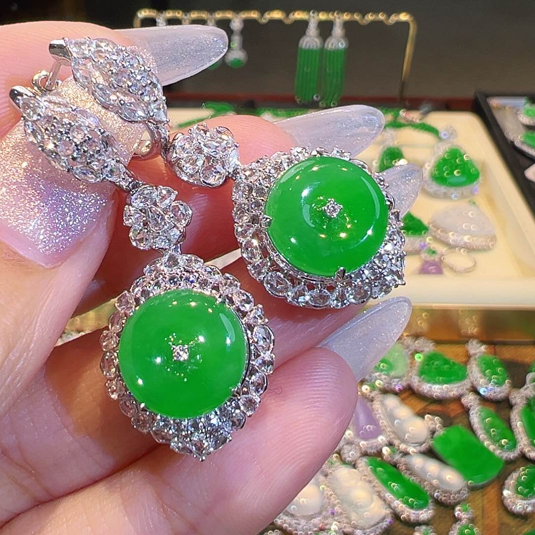 翡翠耳环18K金镶嵌两用款