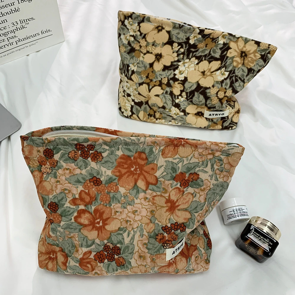 复古化妆包花朵提花布艺收纳袋旅行随身小众简约便携收纳包洗漱包